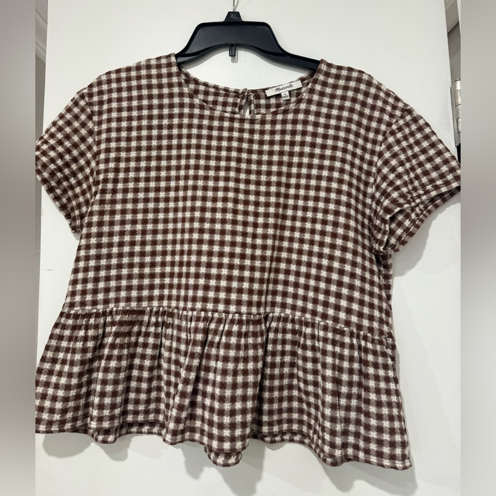 Madewell Brown and Cream Checkered Top